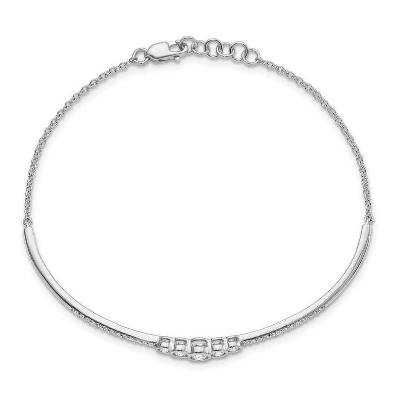 14k White Gold 1/2 Ct. Lab Grown Diamond VS/SI+ G+ Bezel Set Bar Flexible Bangle Bracelet