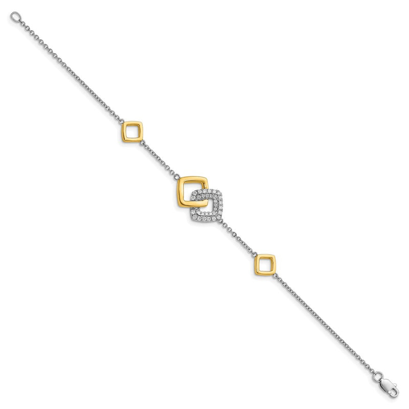 14K Two Tone Polished Diamond Double Square 7In Bracelet