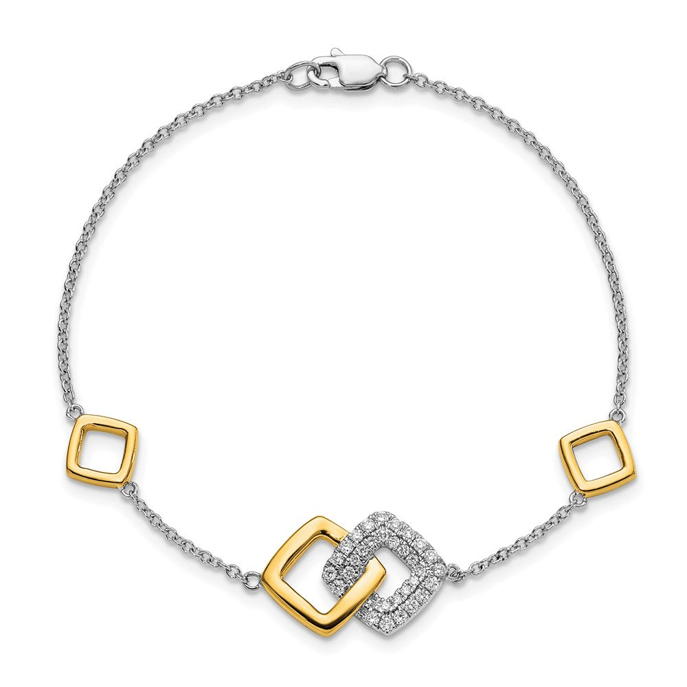 14K Two Tone Polished Diamond Double Square 7In Bracelet