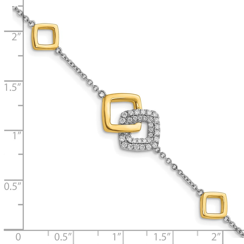14K Two Tone Polished Diamond Double Square 7In Bracelet