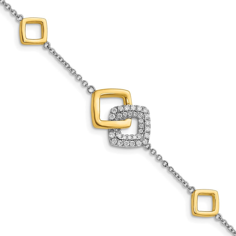 14K Two Tone Polished Diamond Double Square 7In Bracelet