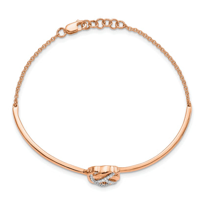 14K Rose Gold Polished Complete 1/8 Carat Diamond Love Knot Half Bangle 7 Inch Bracelet With 0.5 Extender
