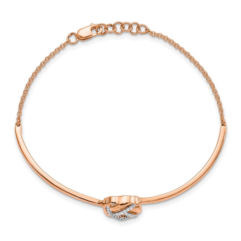 14K Rose Gold Polished Complete 1/8 Carat Diamond Love Knot Half Bangle 7 Inch Bracelet With 0.5 Extender