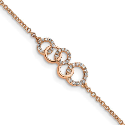 14K Rose Gold Diamond Circles Star Dangle 7In Bracelet