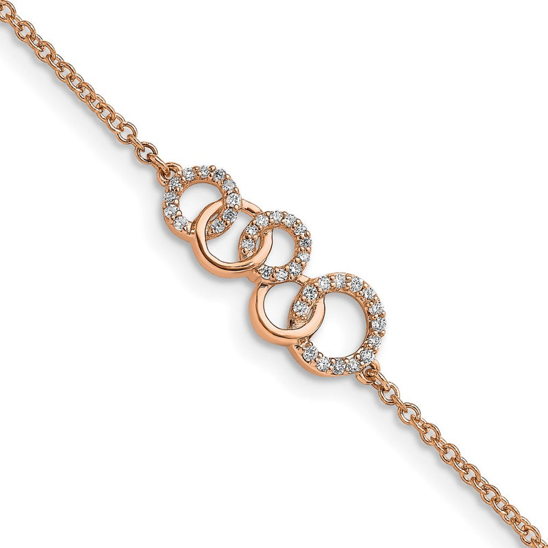 14K Rose Gold Diamond Circles Star Dangle 7In Bracelet