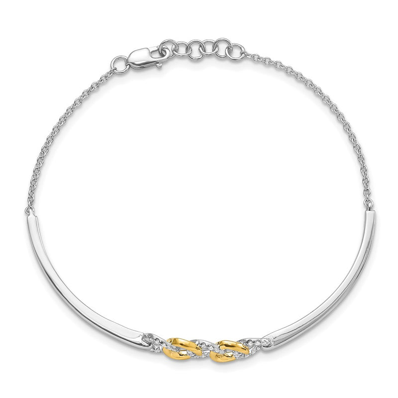 14K Two Tone Polished Complete 1/5 Carat Diamond Circles Half Bangle 7 Inch Bracelet With 0.5 Extender