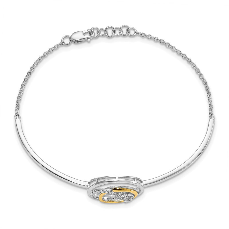 14K Two Tone Diamond Circle Cluster Bar 7In W/.5In Ext Bracelet