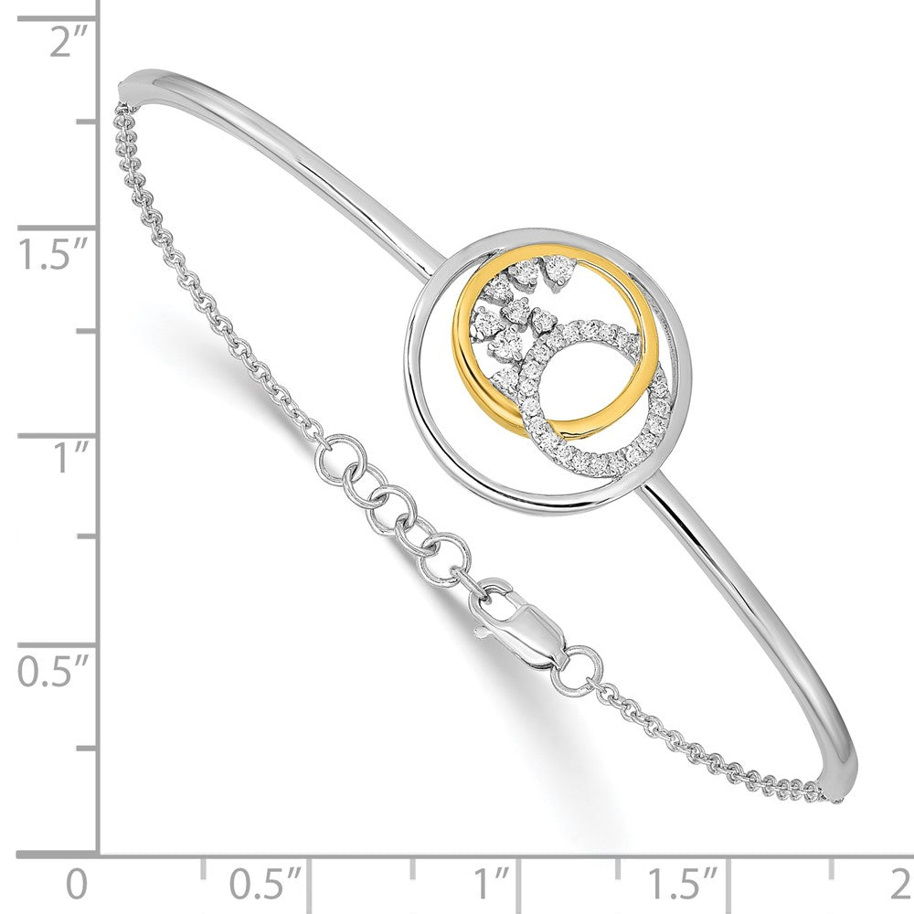 14K Two Tone Diamond Circle Cluster Bar 7In W/.5In Ext Bracelet
