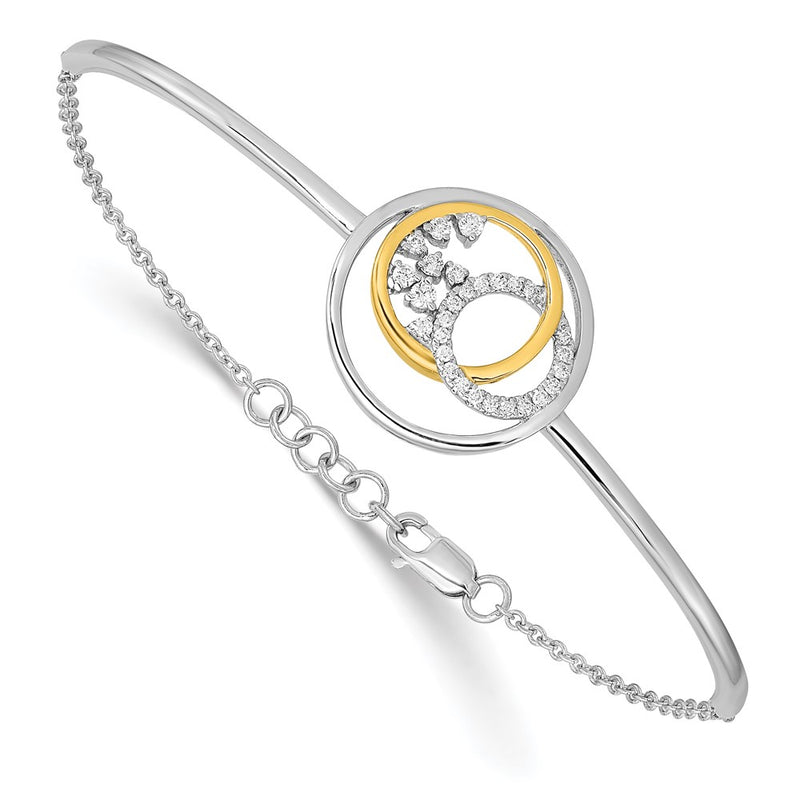 14K Two Tone Diamond Circle Cluster Bar 7In W/.5In Ext Bracelet