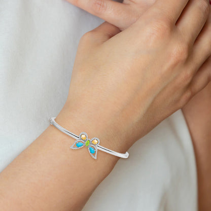 14K White Gold Turquoise/Peridot/Citrine/Wh. Topaz Butterfly Bangle
