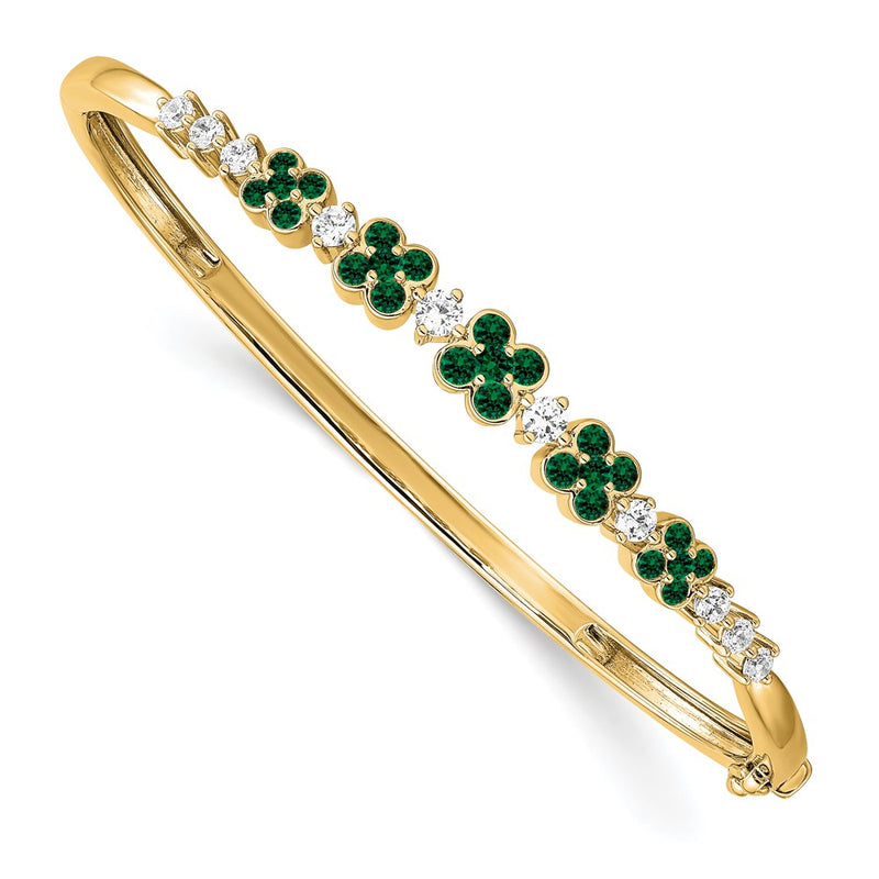 14k Yellow Gold Lab Grown Diamond VS/SI FGH Created.Emerald Bangle Bracelet