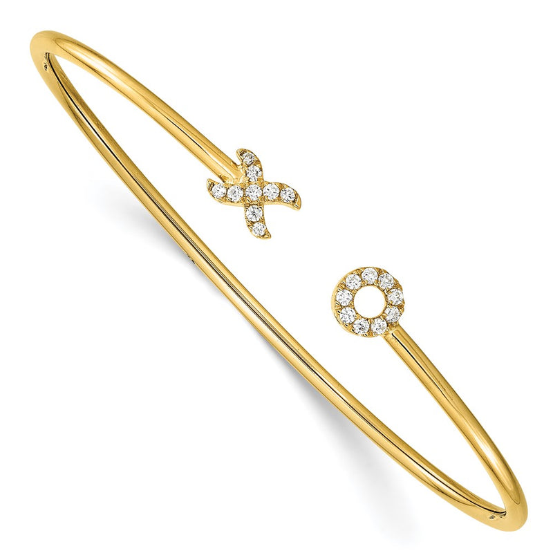 14k Yellow Gold 1/5 Ct. Lab Grown Diamond VS/SI+ G+ X and O Cuff Flexible Bangle Bracelet
