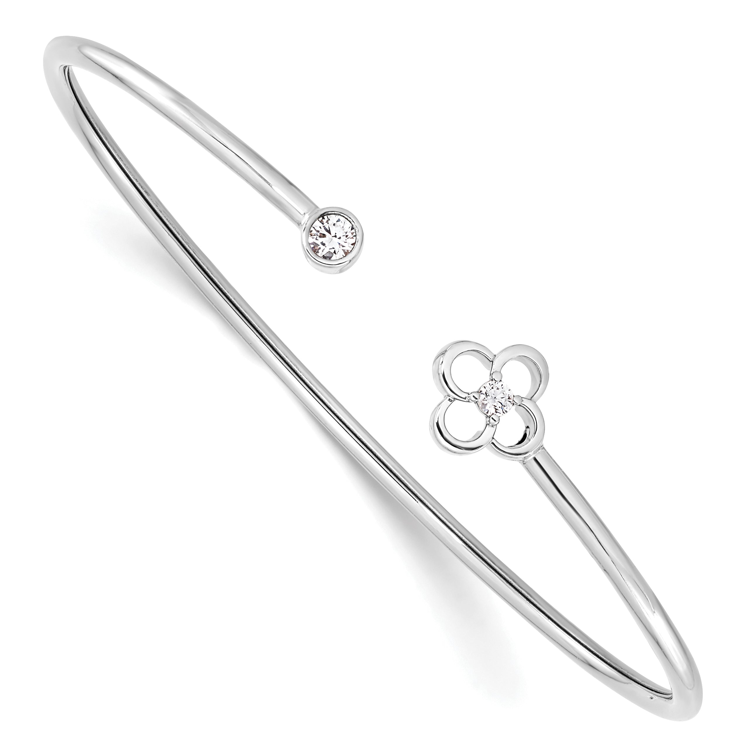 14k White Gold 1/6 Ct. Lab Grown Diamond VS/SI+ G+ Floral Flexible Bangle Bracelet