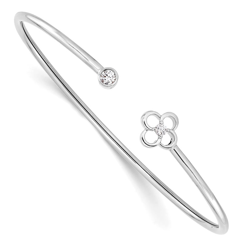 14k White Gold 1/6 Ct. Lab Grown Diamond VS/SI+ G+ Floral Flexible Bangle Bracelet