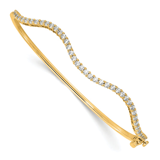 14K Yellow Gold True Origin 1 Carat Lab Grown Diamond Vs D E F 6.25 Inch Fancy Wavy Bangle