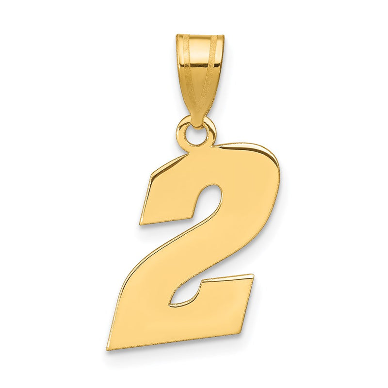 14K Yellow Gold Polished Block Number 2 Pendant