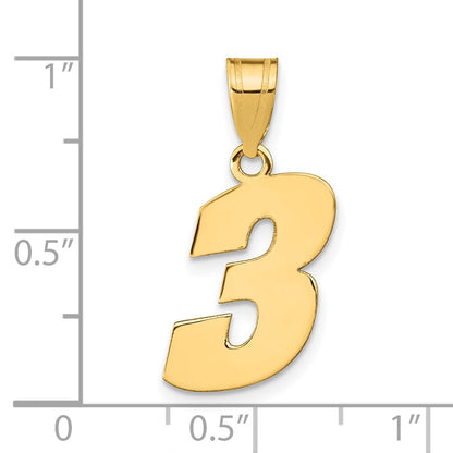 14K Yellow Gold Polished Block Number 3 Pendant