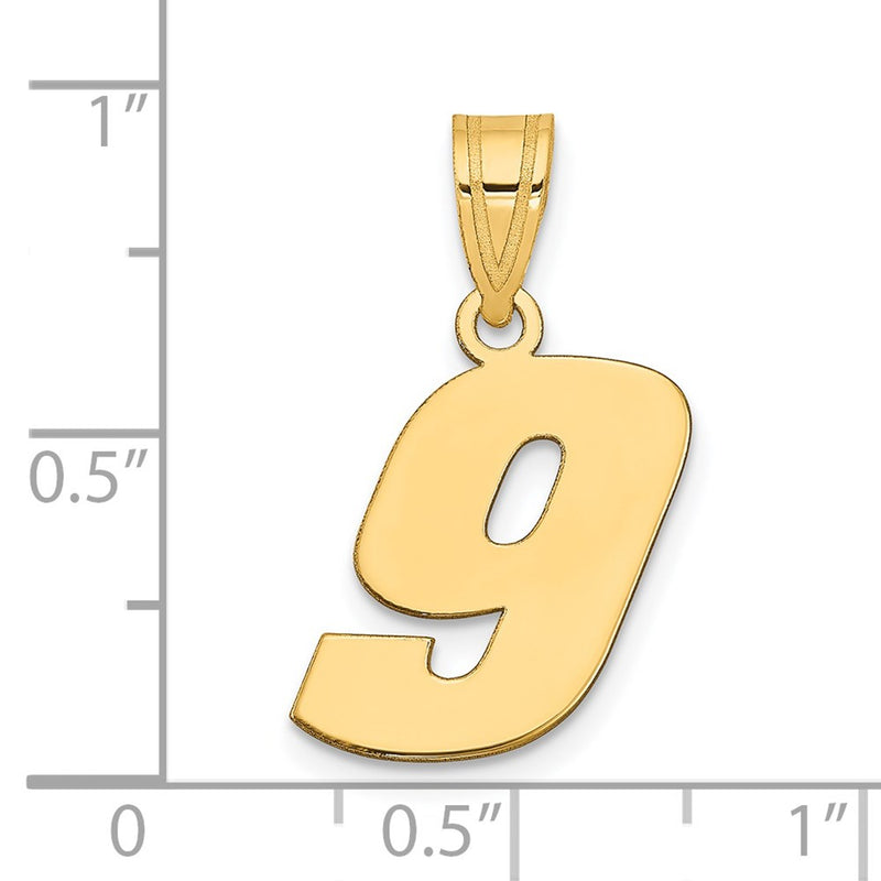 14K Yellow Gold Polished Block Number 9 Pendant