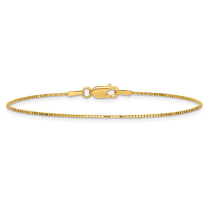14K Yellow Gold 9 Inch .9mm Box With Lobster Clasp Anklet
