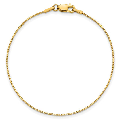 14K Yellow Gold 9 Inch .9mm Box With Lobster Clasp Anklet