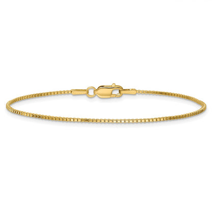 14K Yellow Gold 9 Inch 1.1mm Box With Lobster Clasp Anklet