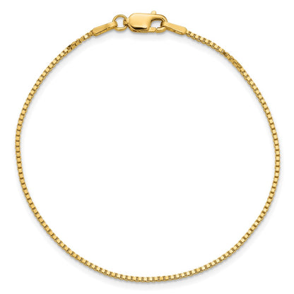 14K Yellow Gold 9 Inch 1.1mm Box With Lobster Clasp Anklet