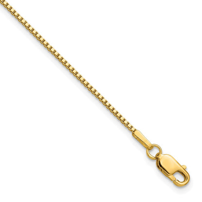 14K Yellow Gold 9 Inch 1.1mm Box With Lobster Clasp Anklet