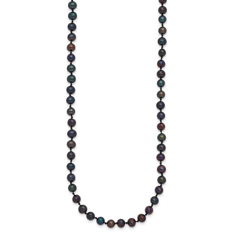 14K Yellow Gold 4-5mm Black Near Round Freshwater Cultured Pearl Necklace