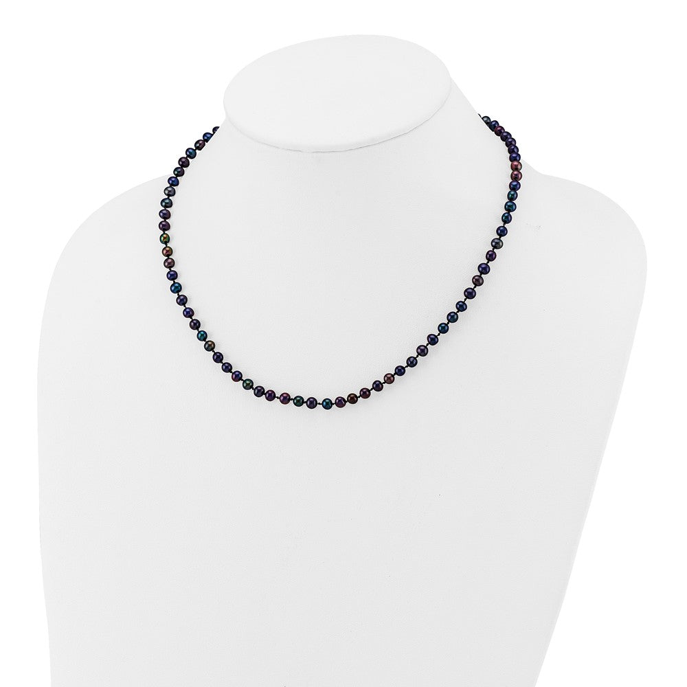 14K Yellow Gold 4-5mm Black Near Round Freshwater Cultured Pearl Necklace