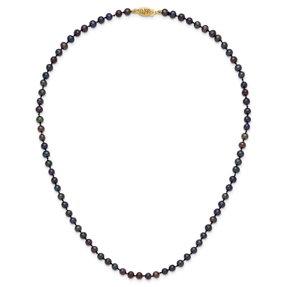 14K Yellow Gold 4-5mm Black Near Round Freshwater Cultured Pearl Necklace