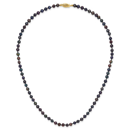 14K Yellow Gold 4-5mm Black Near Round Freshwater Cultured Pearl Necklace