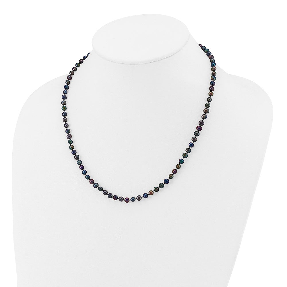 14K Yellow Gold 4-5mm Black Near Round Freshwater Cultured Pearl Necklace