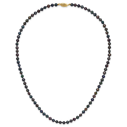 14K Yellow Gold 4-5mm Black Near Round Freshwater Cultured Pearl Necklace