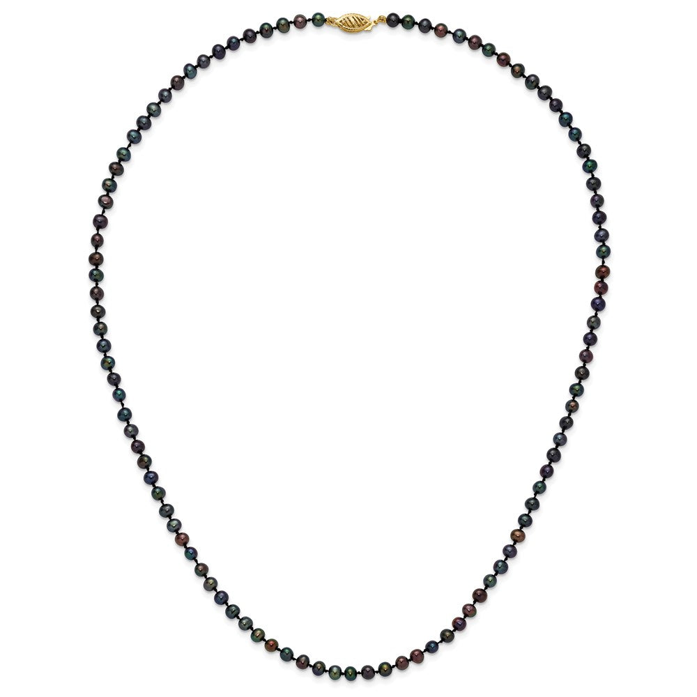 14K Yellow Gold 4-5mm Black Near Round Freshwater Cultured Pearl Necklace