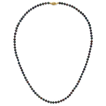 14K Yellow Gold 4-5mm Black Near Round Freshwater Cultured Pearl Necklace