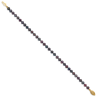 7.5 Inch 14K 4-5mm Black Near Round Freshwater Cultured Pearl Bracelet