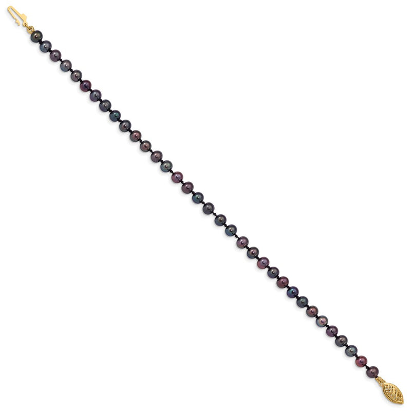 7.5 Inch 14K 4-5mm Black Near Round Freshwater Cultured Pearl Bracelet