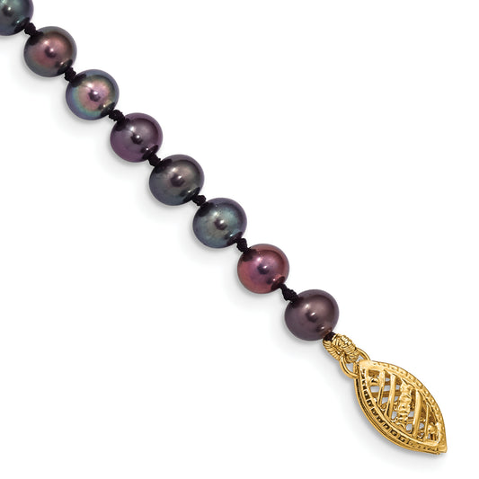 7.5 Inch 14K 4-5mm Black Near Round Freshwater Cultured Pearl Bracelet