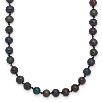 14K Yellow Gold 4-5mm Black Near Round Freshwater Cultured Pearl Necklace