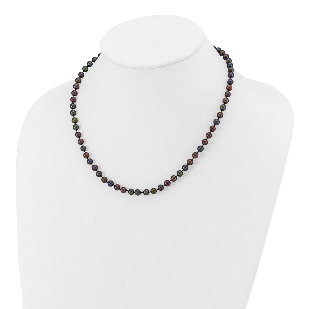 14K Yellow Gold 5-6mm Black Near Round Freshwater Cultured Pearl Necklace