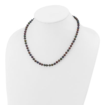 14K Yellow Gold 5-6mm Black Near Round Freshwater Cultured Pearl Necklace