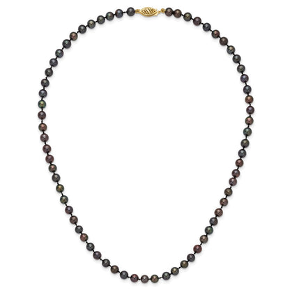 14K Yellow Gold 5-6mm Black Near Round Freshwater Cultured Pearl Necklace