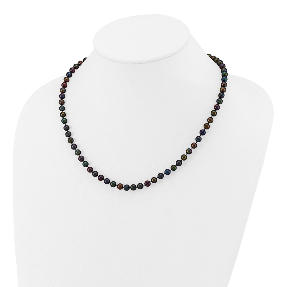 14K Yellow Gold 5-6mm Black Near Round Freshwater Cultured Pearl Necklace