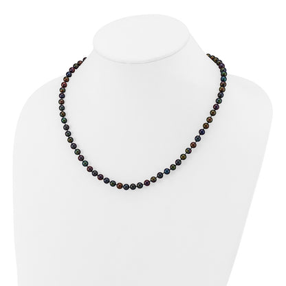 14K Yellow Gold 5-6mm Black Near Round Freshwater Cultured Pearl Necklace