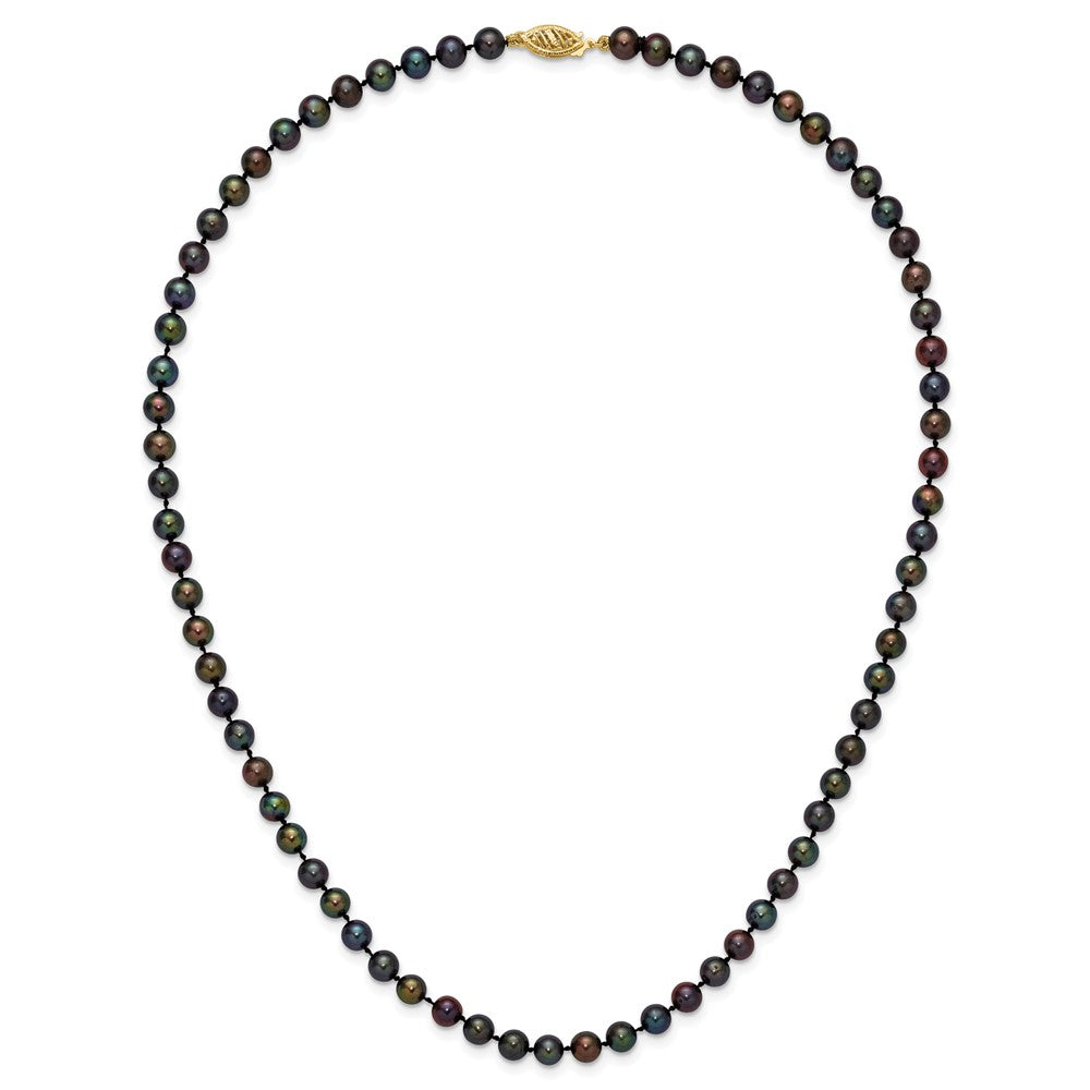14K Yellow Gold 5-6mm Black Near Round Freshwater Cultured Pearl Necklace
