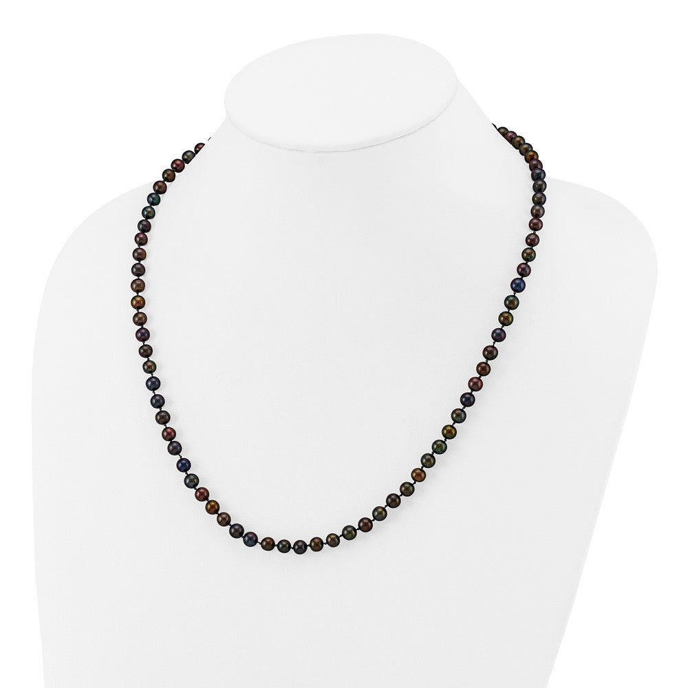 14K Yellow Gold 5-6mm Black Near Round Freshwater Cultured Pearl Necklace