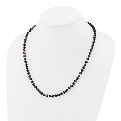 14K Yellow Gold 5-6mm Black Near Round Freshwater Cultured Pearl Necklace