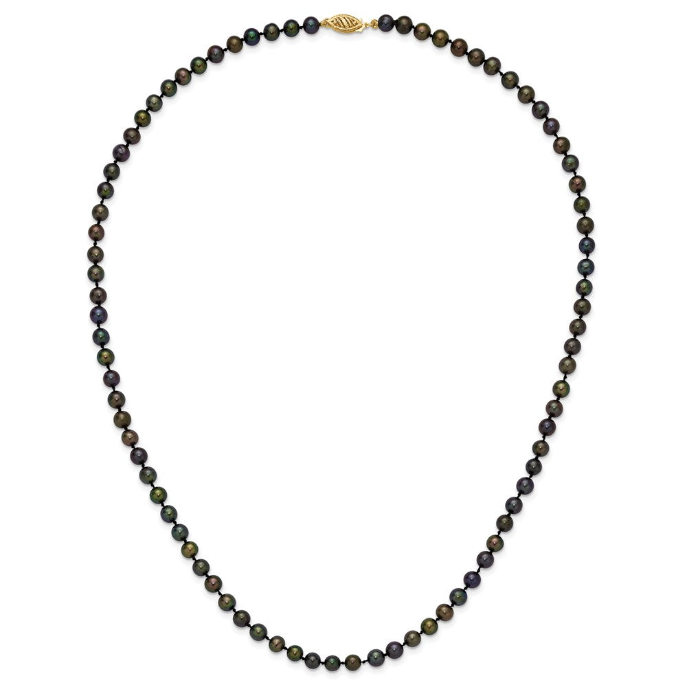 14K Yellow Gold 5-6mm Black Near Round Freshwater Cultured Pearl Necklace