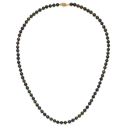 14K Yellow Gold 5-6mm Black Near Round Freshwater Cultured Pearl Necklace
