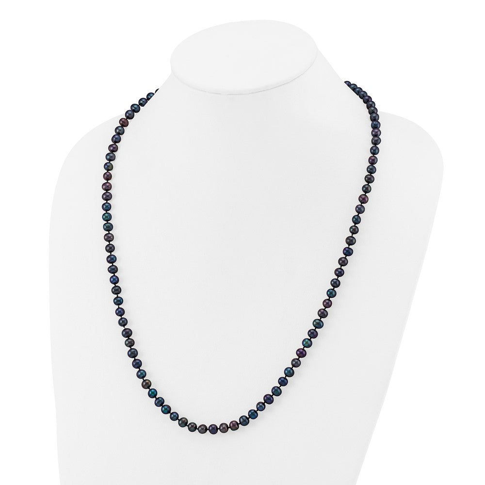 14K Yellow Gold 5-6mm Black Near Round Freshwater Cultured Pearl Necklace
